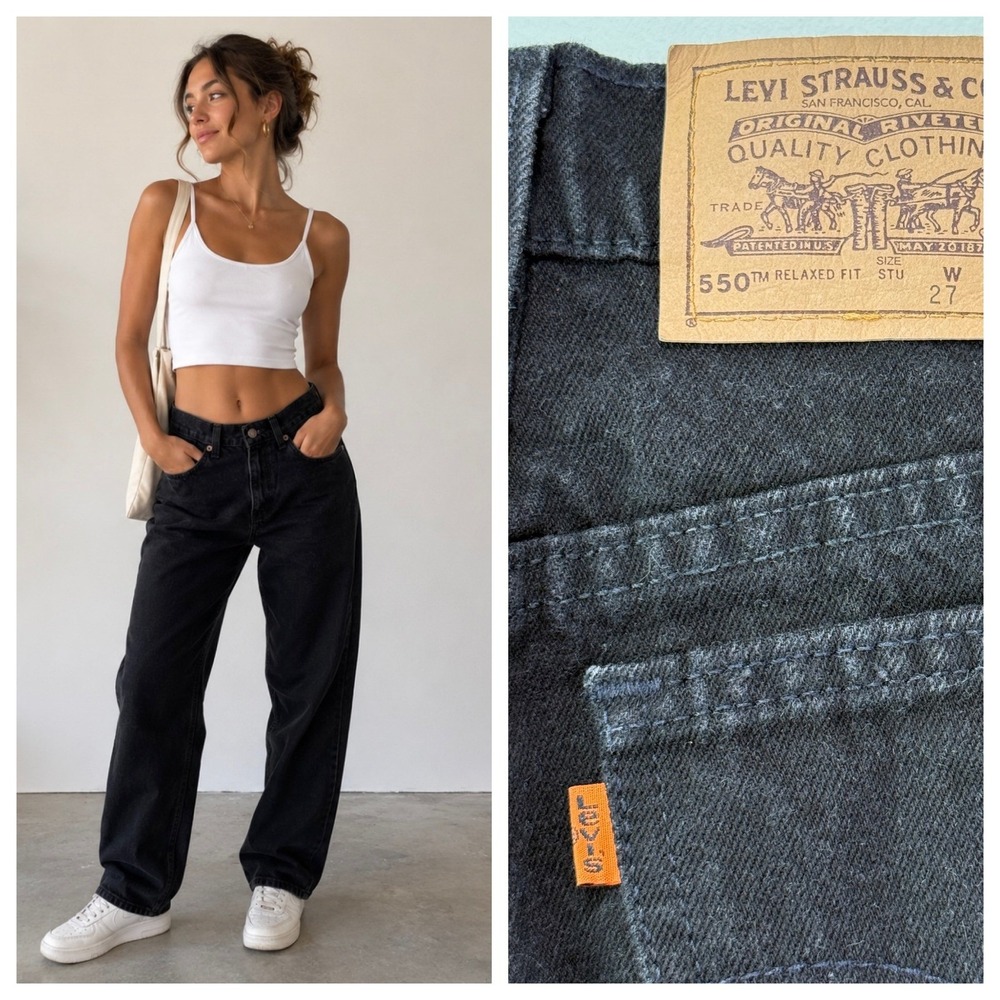 Vintage 90s Levi's 550 Student Relaxed Fit Orange Tab Black Jeans W27 L30 40750